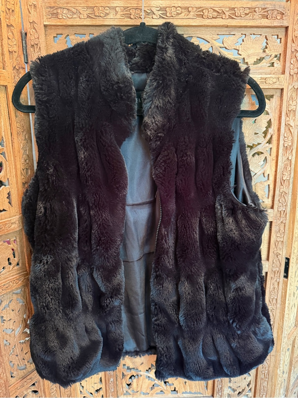 Fabulous Furs Black Satin-Lined Coat with Dark Fur Collar